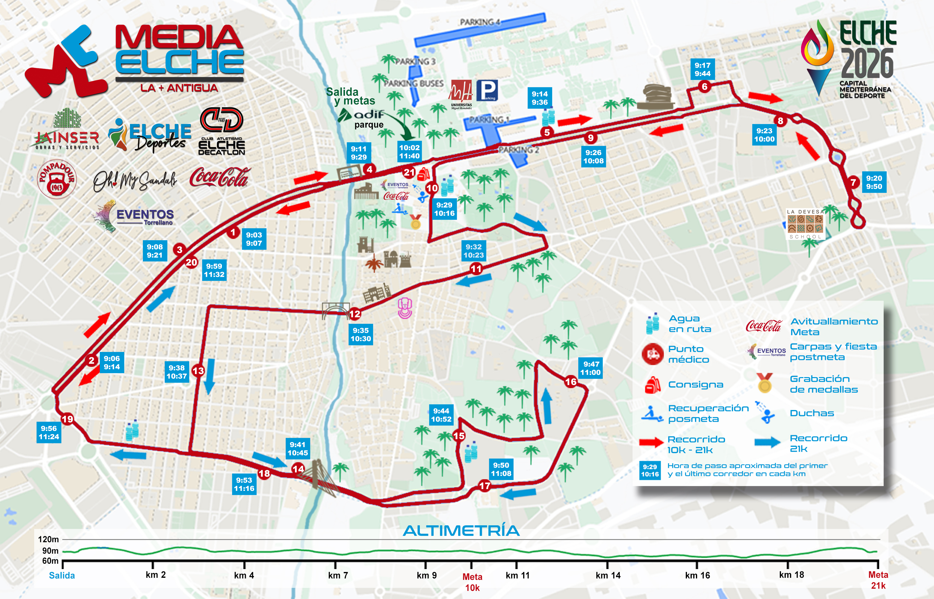 Mapa del circuito 53ª Media Maratón de Elche - Recorrido 10K y 21K